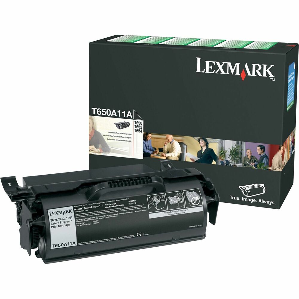 LEXT650A11A - Toner cartridge is designed for use with Lexmark T650DN, T650DTN, T650N, T652DN, T652DTN, T652N, T654DN, T654DTN, T654N and T656DNE. Lexmark Return Program Cartridges are sold at a discount, vs. the prices of regular cartridges, in exchange for the customer's agreement to use the cartridge only once and return it only to Lexmark for remanufacturing or recycling. Cartridge yields approximately 7,000 pages.