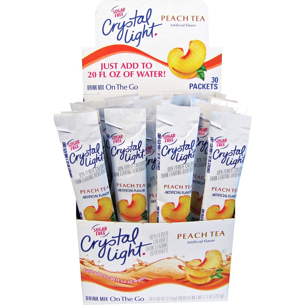 KRF79730 - Crystal Light On-The-Go Mix Sticks offer a low-calorie beverage alternative. Simply pour the contents of the stick into a 20 oz. bottle of water or a glass with 2-1/2 cups of water for a refreshing treat that tastes like delicious peach tea. Sticks are a simple way to enjoy hydration on-the-go. Crystal light drink has 5 calories per serving.