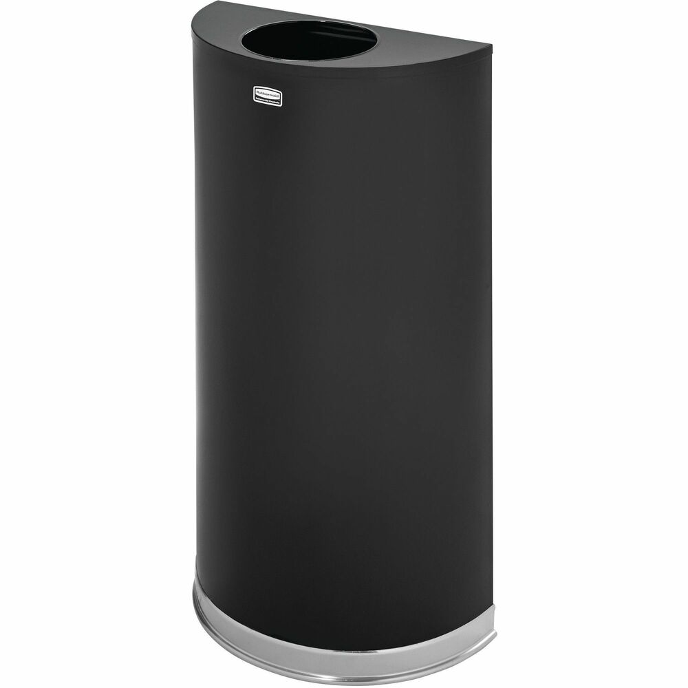 RCPSO1220PLBK - Steel receptacle features an open-top, half-round design - an ideal shape for areas where space is limited. Indoor, wall-hugging design offers fire-safe steel construction and 7" diameter, vinyl-trimmed disposal opening. Liftoff body facilitates emptying of the leakproof, rigid plastic liner. Waste receptacle is made with a high percentage of recycled material and is 100 percent recyclable.