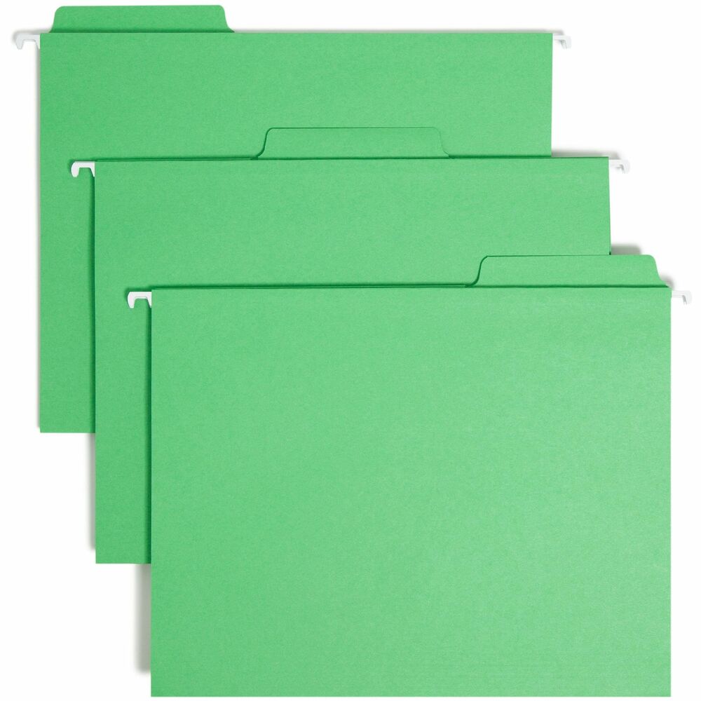 SMD64098 - FasTab Hanging Folders feature built-in, heavy-duty, two-ply tabs that are permanently attached. You won't have to bother with inserting the right tab size. These 1/3-cut tabs are 20 percent larger than standard 1/3-cut tabs for more labeling room and easy viewing. No assembly is required. Tabs are easy to label. Write directly on the tab or apply self-adhesive labels. Tab is embossed for easy label placement. Letter-size hanging folders have paper glued around rods on both sides for an even appearance. Rod tips are coated to reduce rod bending and folder tearing. Folders are made of 11 point stock. More from the Manufacturer