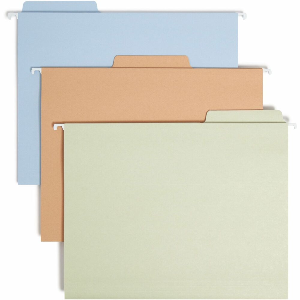SMD64054 - FasTab Hanging Folders feature built-in, heavy-duty, two-ply tabs that are permanently attached. You won't have to bother with inserting the right tab size. These 1/3-cut tabs are 20 percent larger than standard 1/3-cut tabs for more labeling room and easy viewing. No assembly is required. Tabs are easy to label. Write directly on the tab or apply self-adhesive labels. Tab is embossed for easy label placement. Letter-size hanging folders have paper glued around rods on both sides for an even appearance. Rod tips are coated to reduce rod bending and folder tearing. Folders are made of 11 point stock. More from the Manufacturer