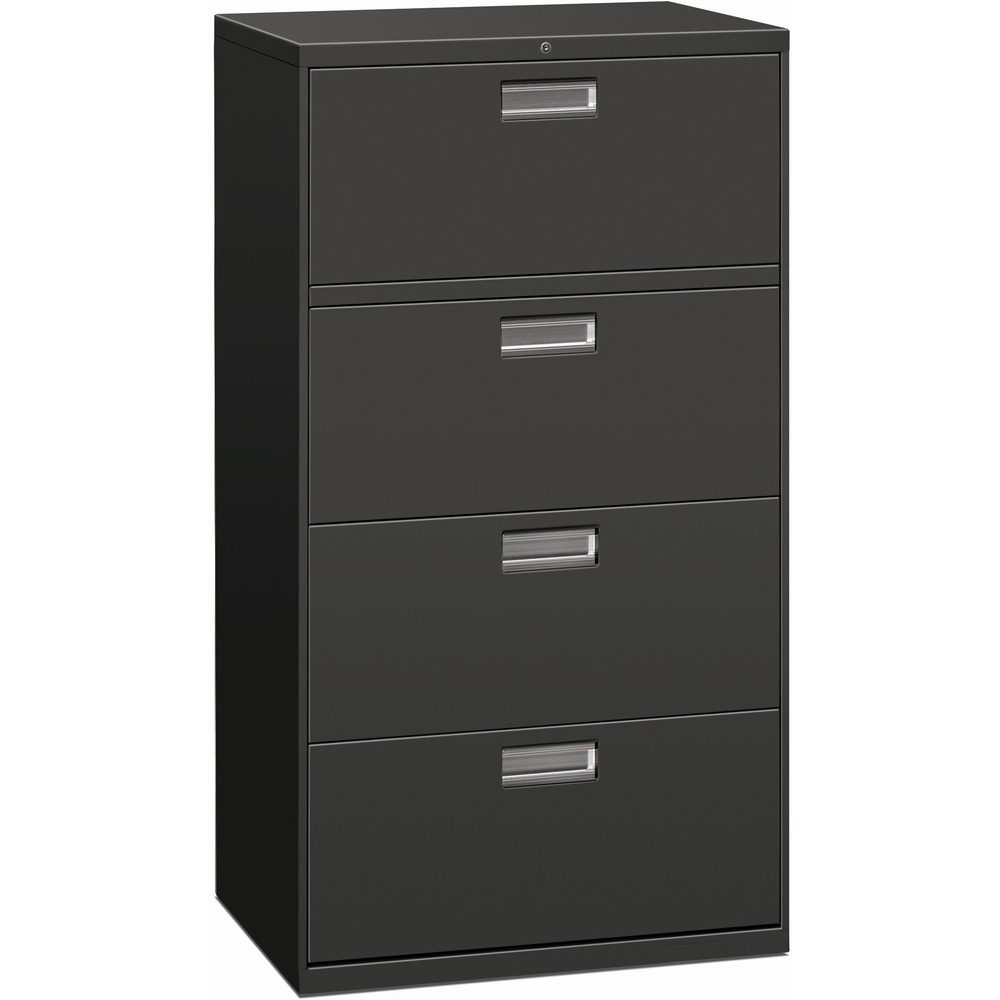 HON674LS - Four-drawer lateral file offers exceptional construction with double-walled base construction for maximum rigidity. Baked enamel finish over rust-inhibiting, phosphate pretreatment adds more durability. Telescoping, ball-bearing suspension delivers remarkably smooth drawer operation. Drawers accommodate letter-size or legal-size folders from side-to-side with included adjustable hangrails. Drawers are flush at the top and sides and feature drawer-extension restraint and aluminum, recessed drawer pulls. Mechanical interlock allows only one drawer to open at a time. 30" wide lateral file also offers four adjustable leveling guides for stabilizing; HON One Key interchangeable, core-removable lock; and reinforced case steel construction. Lock mechanism secures both sides of drawers.
