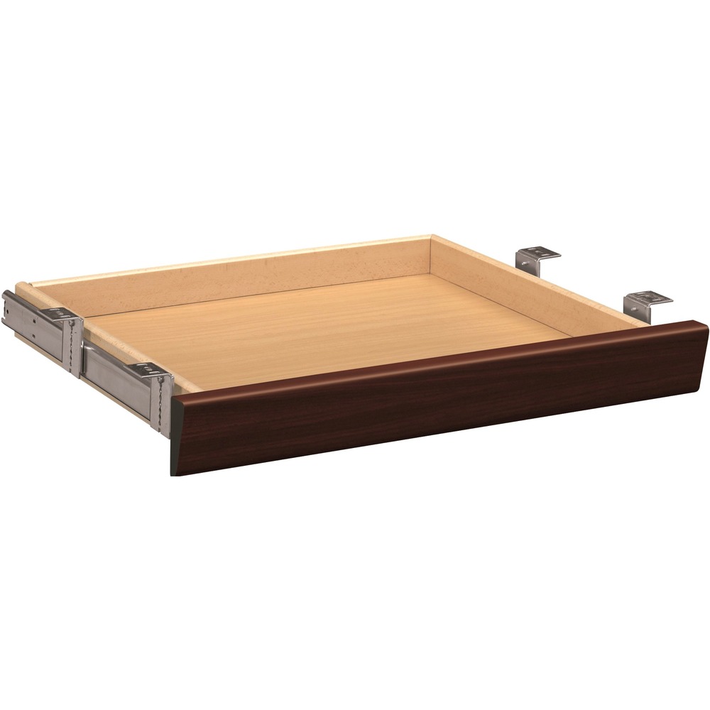 HON1522N - Center drawer with angled front is designed to fit single-pedestal desks in the HON Concinnity, Park Avenue Collection, Valido, 11500, 10700 and 10500 Series. It is ideal for pens, pencils and other miscellaneous items in need of storage. Drawer features include Mahogany laminate, ball-bearing slide suspension for smooth drawer movement and 12" extension (3/4). Interior dimensions for a single-pedestal drawer are 18-7/8" wide x 15-1/2" deep x 1-1/2" high. Minimum clearance for mounting the single-pedestal drawer is 22-3/4" wide x 18-1/2" deep.