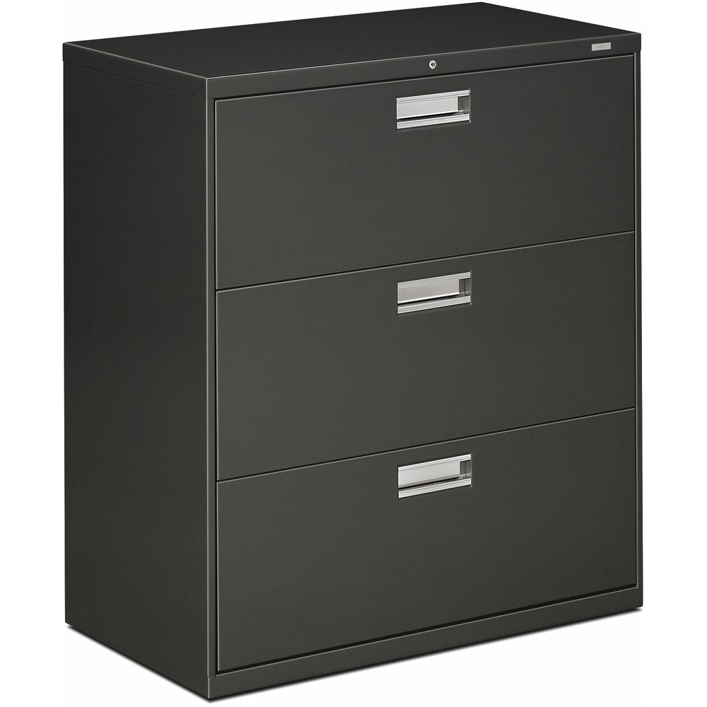 HON683LS - Three-drawer lateral file offers exceptional construction with double-walled base construction for maximum rigidity. Baked enamel finish over rust-inhibiting, phosphate pretreatment adds more durability. Telescoping, ball-bearing suspension delivers remarkably smooth drawer operation. Drawers accommodate letter-size or legal-size folders from side-to-side with included adjustable hangrails. Drawers are flush at the top and sides and feature drawer-extension restraint and aluminum, recessed drawer pulls. Mechanical interlock allows only one drawer to open at a time. 36" wide lateral file also offers four adjustable leveling guides for stabilizing; HON One Key interchangeable, core-removable lock; and reinforced case steel construction. Lock mechanism secures both sides of drawers.