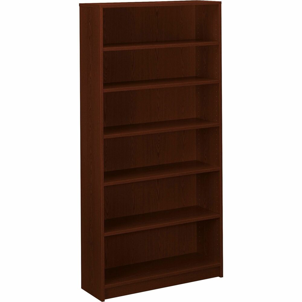 HON1876N - Six-shelf laminate bookcase features a square-edge profile and hardboard back panel. All surfaces (except outside of back) are finished in abrasion-resistant, thermal-fused, Mahogany laminate over solid-core, high-density particleboard. Four of the 3/4" thick shelves are adjustable in 1-1/4" increments. 72-5/8" high bookcase is designed for small office/home office applications. Cam-lock fasteners and wood dowels ensure pieces go together easily and precisely. Bookcase is equipped with four adjustable leveling glides and meets or exceeds ANSI/BIFMA and ISTA performance standards.