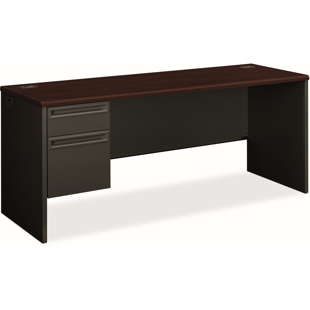 HON38855LNS - Modular steel desking combines your choice of easy-care laminate tops with sturdy steel body for a complete desk solution that's both attractive and durable. Mahogany laminate tops feature visually appealing rounded edges for a polished look and enhance your comfort. Wire management is made easy with cord-management grommets on desks and end panels to facilitate cable connections between desks. Desking also features steel ball-bearing suspension in all box and file drawers, "Tru-fit" mitered drawer fronts for better visual alignment, one pencil tray per unit except returns, and full-extension, triple-tied cradles on all file drawers for full access to interior contents. Desking meets or exceeds applicable ANSI/BIFMA standards.