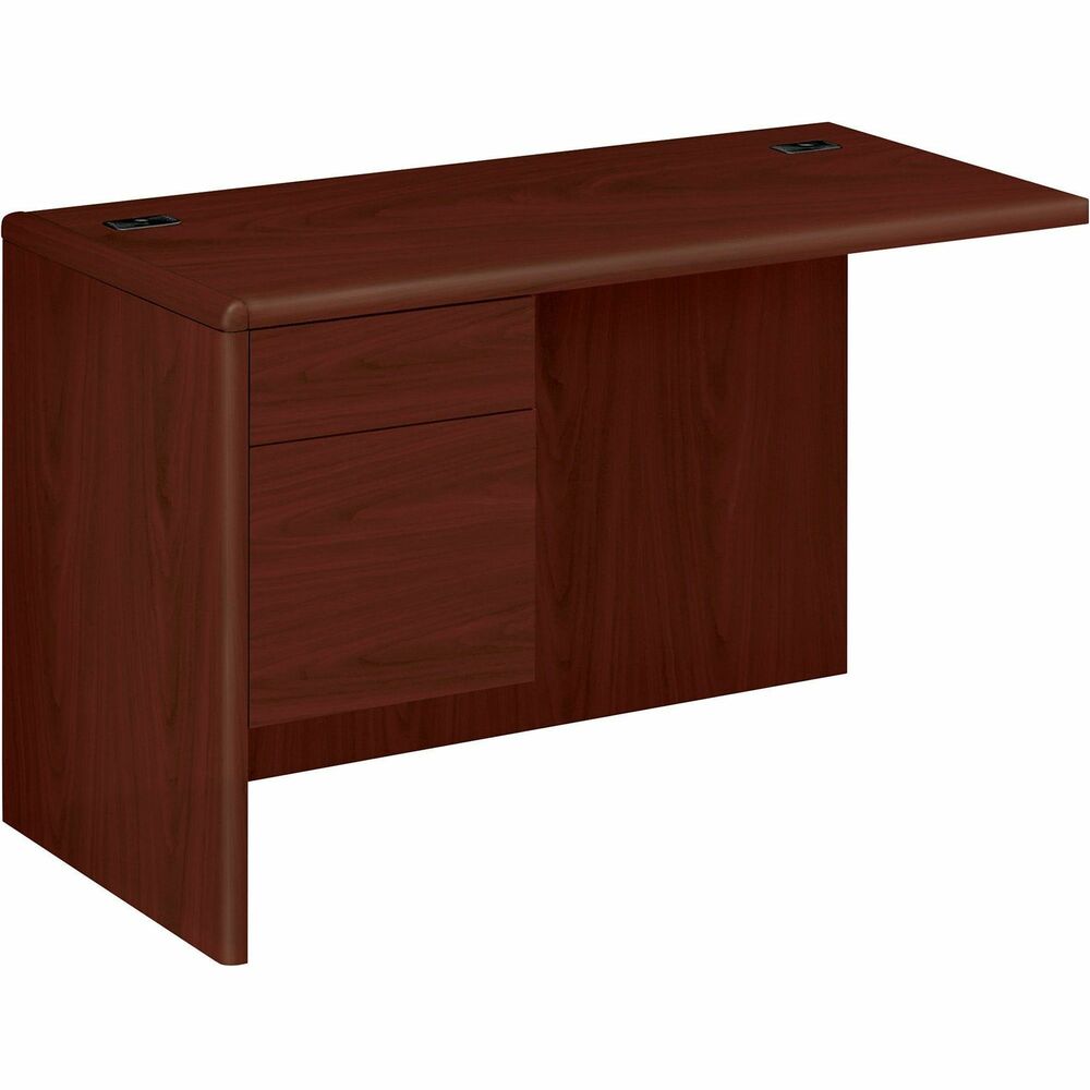 HON10716LNN - Left return is designed to attach to desks, credenzas and other components of the HON 10700 Series Laminate Wood Desk Collection. Use with the right-pedestal desk or peninsula to form an L-shaped workstation. Premium, multilayer, high-pressure, Mahogany laminate surface resists water, scratches and most solvents. Design also includes a full left pedestal with a box/file configuration, breakfront modesty panel and user-friendly waterfall edges. Locking drawers offer five-sided construction for easy drawer alignment or replacement of drawer fronts. Use the included hangrail for side-to-side letter-size and legal-size filing and front-to-back letter-size filing in the file drawer. Return also features two cord-management grommets on the worksurface for easy cord routing or anchor points for stack-on storage; one-cord, pass-through grommet in the modesty panel's top center; and adjustable, hex leveling glides for easy leveling.
