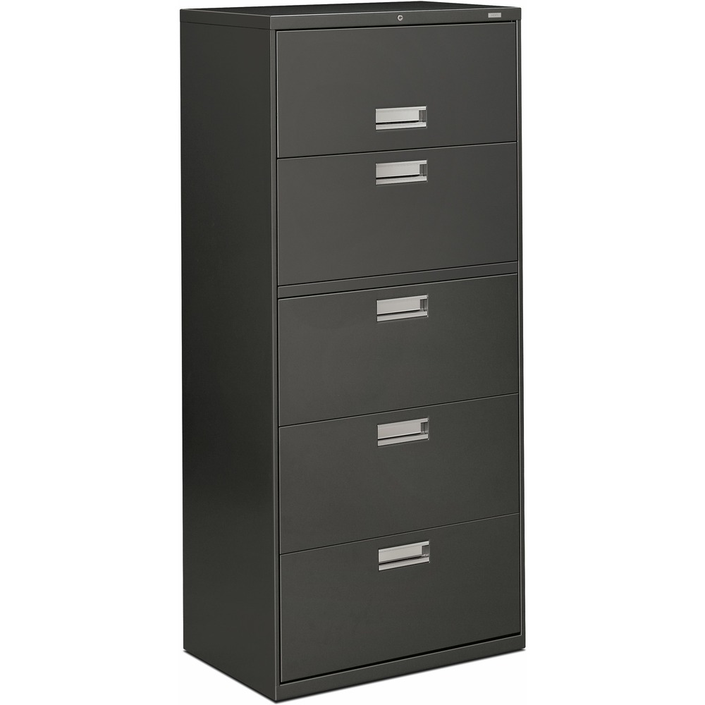 HON675LS - Five-drawer lateral file offers exceptional construction with double-walled base construction for maximum rigidity. Baked enamel finish over rust-inhibiting, phosphate pretreatment adds more durability. Telescoping, ball-bearing suspension delivers remarkably smooth drawer operation. The drawers accommodate letter-size or legal-size folders from side-to-side with included adjustable hangrails. Drawers are flush at the top and sides and feature drawer-extension restraint and aluminum, recessed drawer pulls. Mechanical interlock allows only one drawer to open at a time. The top drawer is a roll-out shelf for side-to-side filing. Lateral file also offers four adjustable leveling guides for stabilizing; HON One Key interchangeable, core-removable lock; and reinforced case steel construction. Lock mechanism secures both sides of drawers.