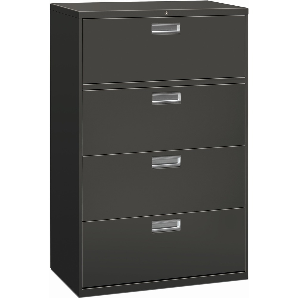 HON684LS - Four-drawer lateral file offers exceptional construction with double-walled base construction for maximum rigidity. Baked enamel finish over rust-inhibiting, phosphate pretreatment adds more durability. Telescoping, ball-bearing suspension delivers remarkably smooth drawer operation. Drawers accommodate letter-size or legal-size folders from side-to-side with included adjustable hangrails. Drawers are flush at the top and sides and feature aluminum recessed drawer pulls and drawer-extension restraint. Mechanical interlock allows only one drawer to open at a time. 36" wide lateral file also offers four adjustable leveling guides for stabilizing; HON One Key interchangeable, core-removable lock; and reinforced case steel construction. Lock mechanism secures both sides of drawers.