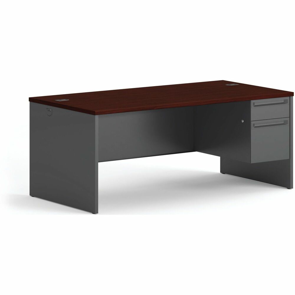 HON38293RNS - Modular steel desking combines your choice of easy-care laminate tops with sturdy steel body for a complete desk solution that's both attractive and durable. Mahogany laminate tops feature visually appealing rounded edges for a polished look and enhance your comfort. Wire management is made easy with cord-management grommets on desks and end panels to facilitate cable connections between desks. Desking also features steel ball-bearing suspension in all box and file drawers, "Tru-fit" mitered drawer fronts for better visual alignment, one pencil tray per unit except returns, and full-extension, triple-tied cradles on all file drawers for full access to interior contents. Desking meets or exceeds applicable ANSI/BIFMA standards.