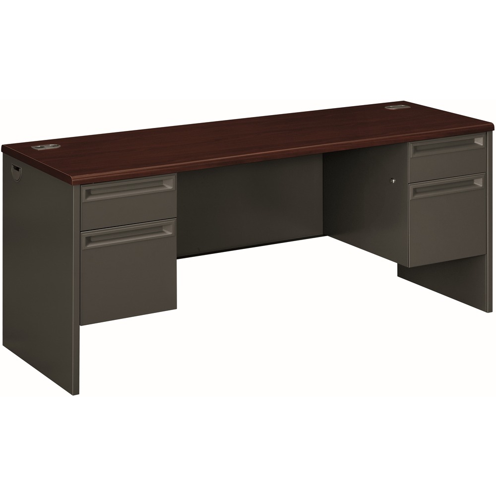 HON38854NS - Modular steel desking combines your choice of easy-care laminate tops with sturdy steel body for a complete desk solution that's both attractive and durable. Mahogany laminate tops feature visually appealing rounded edges for a polished look and enhance your comfort. Wire management is made easy with cord-management grommets on desks and end panels to facilitate cable connections between desks. Desking also features steel ball-bearing suspension in all box and file drawers, "Tru-fit" mitered drawer fronts for better visual alignment, one pencil tray per unit except returns, and full-extension, triple-tied cradles on all file drawers for full access to interior contents. Desking meets or exceeds applicable ANSI/BIFMA standards.