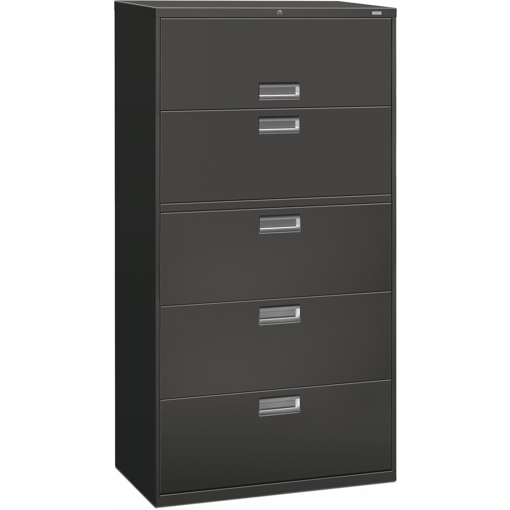HON685LS - Five-drawer lateral file offers exceptional construction with double-walled base construction for maximum rigidity. Baked enamel finish over rust-inhibiting, phosphate pretreatment adds more durability. Telescoping, ball-bearing suspension delivers remarkably smooth drawer operation. The drawers accommodate letter-size or legal-size folders from side-to-side with included adjustable hangrails. Drawers are flush at the top and sides and feature drawer-extension restraint and aluminum, recessed drawer pulls. Mechanical interlock allows only one drawer to open at a time. The top drawer is a roll-out shelf for side-to-side filing. Lateral file also offers four adjustable leveling guides for stabilizing; HON One Key interchangeable, core-removable lock; and reinforced case steel construction. Lock mechanism secures both sides of drawers.