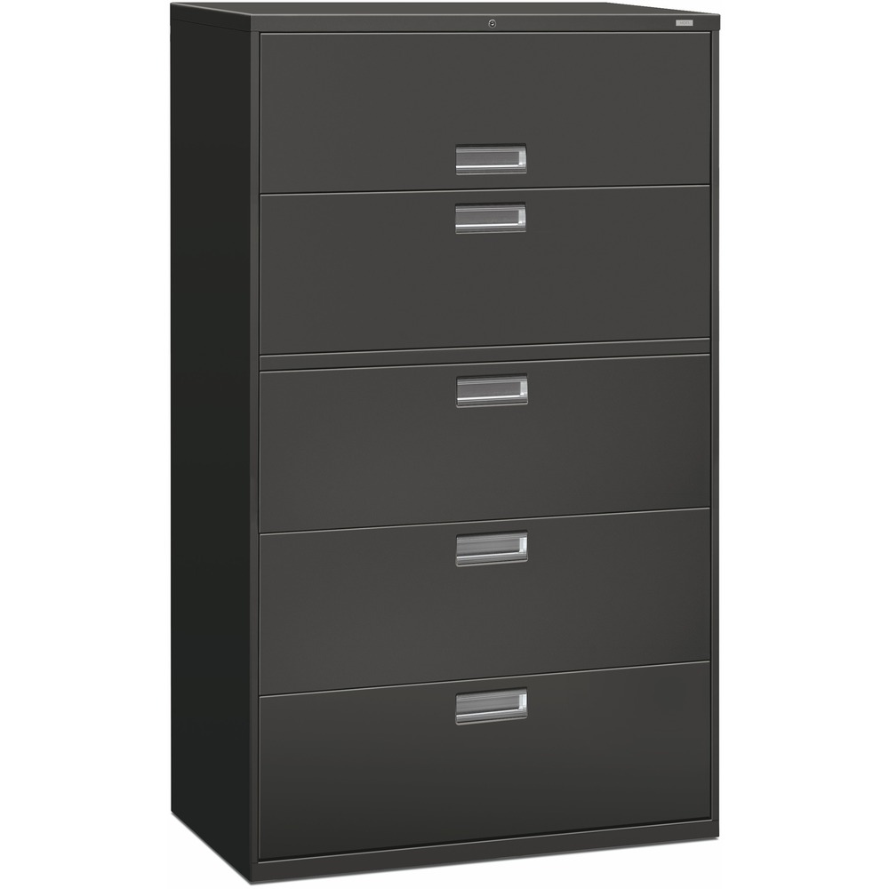 HON695LS - Five-drawer lateral file offers exceptional construction with double-walled base construction for maximum rigidity. Baked enamel finish over rust-inhibiting, phosphate pretreatment adds more durability. Telescoping, ball-bearing suspension delivers remarkably smooth drawer operation. The drawers accommodate letter-size or legal-size folders from side-to-side with included adjustable hangrails. Drawers are flush at the top and sides and feature drawer-extension restraint and aluminum, recessed drawer pulls. Mechanical interlock allows only one drawer to open at a time. The top drawer is a roll-out shelf for side-to-side filing. Lateral file also offers four adjustable leveling guides for stabilizing; HON One Key interchangeable, core-removable lock; and reinforced case steel construction. Lock mechanism secures both sides of drawers.
