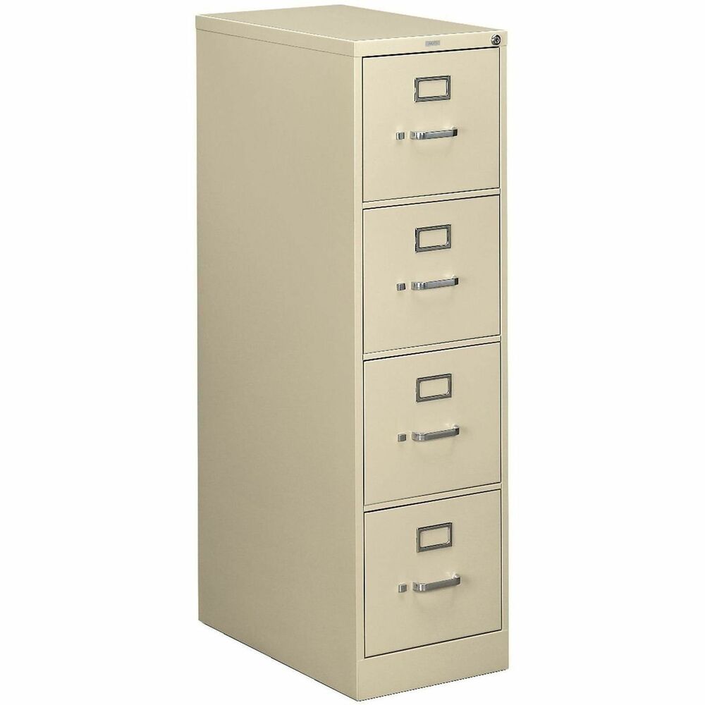 HON514PL - Commercial-grade vertical file features four drawers, full-cradle suspension, up to 10 nylon rollers to ensure smooth quiet operation, and a "One Key" interchangeable, core-removable lock. High-drawer sides accommodate hanging folders. Adjustable-wire follower blocks keep the files upright. Drawers feature bright aluminum pulls, label holders and a thumb latch. Putty-colored vertical file is made of heavy-gauge steel with baked enamel finish over rust-inhibiting phosphate pre-treatment.