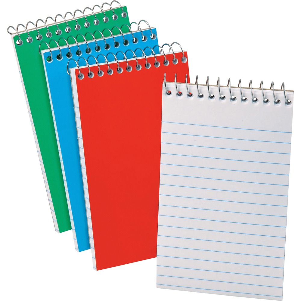 TOP45093 - Pocket memo book fits easily into a pocket or purse for the perfect note-taking companion. Spiral binding at the top works well for the left-handed. Each book contains 60 sheets of narrow-ruled, white 15 lb. paper. Assorted cover colors include blue, green and red.