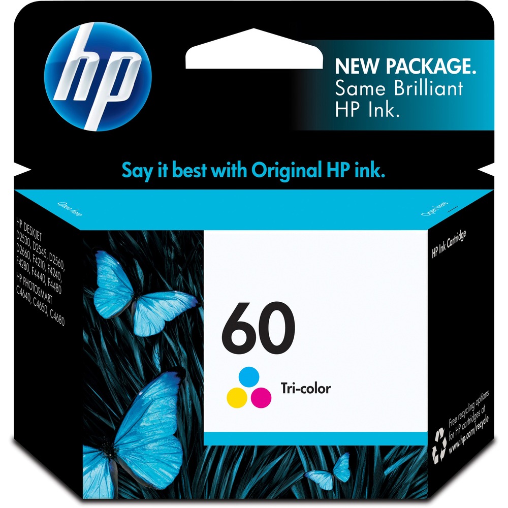 HEWCC643WN - HP 60 Tri-color Ink Cartridge is designed for use with HP Deskjet D1660, F2430, F2480, D2530, D2545, D2560, D2660, D2680, F2430, F2440, F2480, F4210, F4235, F4240, F4280, F4435, F4440, F4480, F4580, D5560; Envy 100, 110, 114; Photosmart Printers C4635, C4640, C4650, C4680, C4740, C4750, C4780, and C4795 and Photosmart e-All-in-One Printer - D110a. More from the Manufacturer