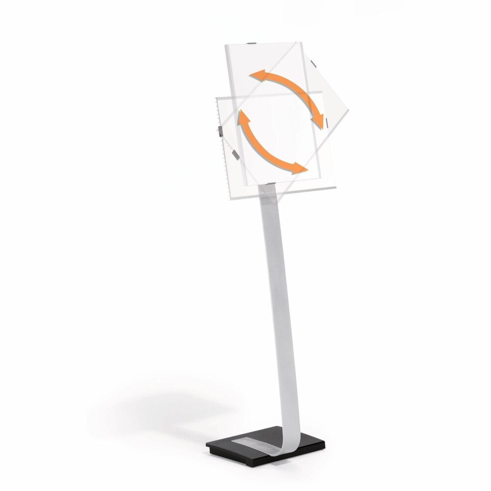 DBL481523 - Designed to work with paper inserts, this Professional Floor Stand can be updated instantly whenever changes occur. It holds tabloid-size inserts (11" x 17"). Patented mechanism allows effortless rotating from portrait to landscape. Anti-glare lens on the crystal-clear, acrylic front panel will make your message easy to read. Heavy cast-iron base ensures stability. High-quality, aluminum floor stand is 11-1/2" deep no matter the position. In portrait orientation, it measures 11" wide x 50" high. In landscape, it measures 17-1/4" wide x 43" high. More from the Manufacturer