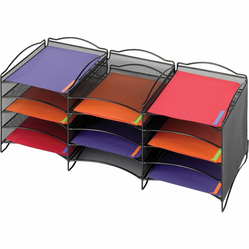 Safco 12-Compartment Mesh Desktop Organizer - 12 Compartment(s) - Compartment Size : 1.75" x 9.50" x 12.25" - 11.25" Height x 30" Width x 12.62" Depth - Desktop - Stackable - Powder Coated - Black - Steel - 1 Each
