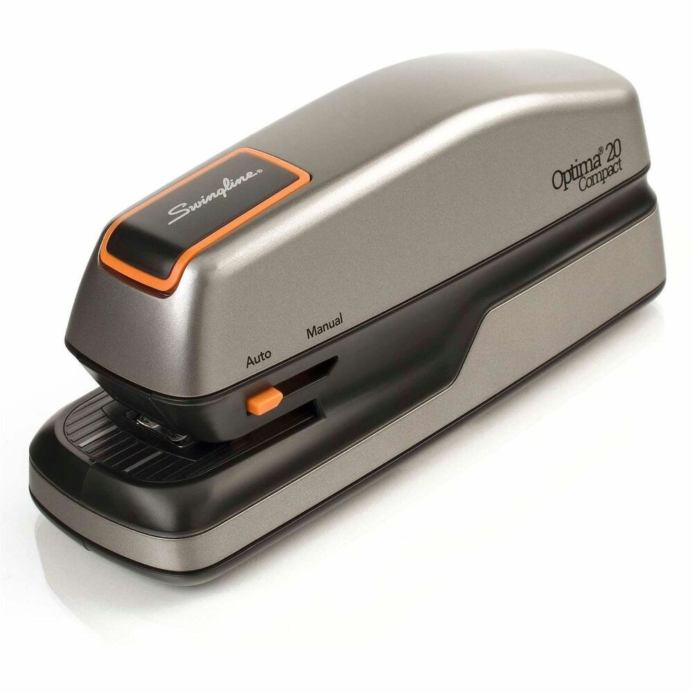 SWI48207 - Optima 20-Sheet Half-Strip Electric Stapler delivers jam-free stapling of up to 20 sheets with Optima Premium Staples. Fast and quiet, this electric stapler works automatically or user-controlled. Ergonomic for desktop or handheld use, it includes a QuickLoad feature and runs on AC adapter or four AA batteries (not included). Compact design lets you take reliable automatic stapling wherever you need it. More from the Manufacturer