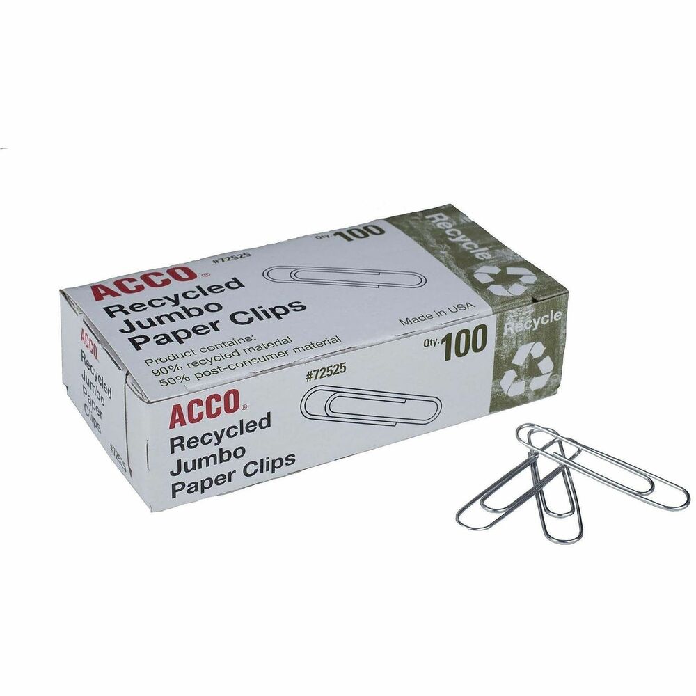 ACC72525 - These paper clips offer an environmentally friendly alternative to regular paper clips. Each paper clip is made with a high percentage of recycled material.