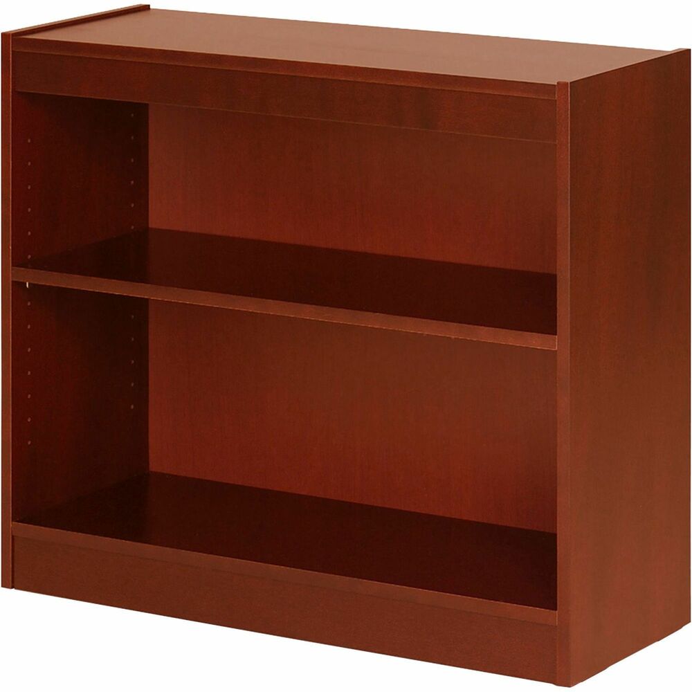 LLR89050 - High-quality, veneer bookcase features a vintage square design. The bottom shelf is fixed. The other solid, 3/4" thick shelf is adjustable on 1-3/4" centers with pinhole attachments. Two-shelf bookcase has a laminate finish on the back's interior and an unfinished back side. Each shelf holds up to 110 lb.