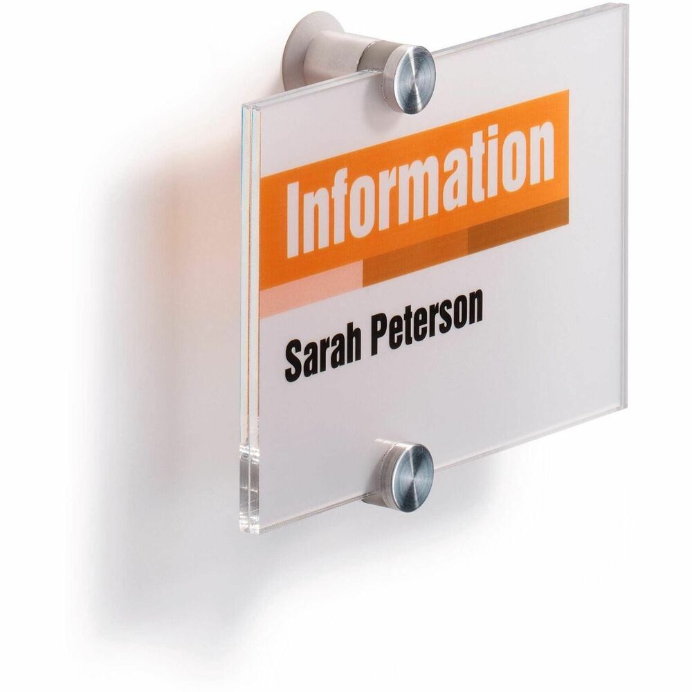 DBL482119 - Crystal Signs provide stylish interior signage that can be updated instantly whenever tenant, faculty or staff changes occur. Transparent design allows straightforward edits and updates. Each sign includes standoff posts, two acrylic panels, two microperforated Mylar inserts, mounting hardware and a template for wall-mounting. Included laser-printable Mylar inserts are sized for an exact panel fit and are microperforated for a clean tearing with no scissors needed. Refills allow you to create new messages effortlessly using Durable's free online software. More from the Manufacturer