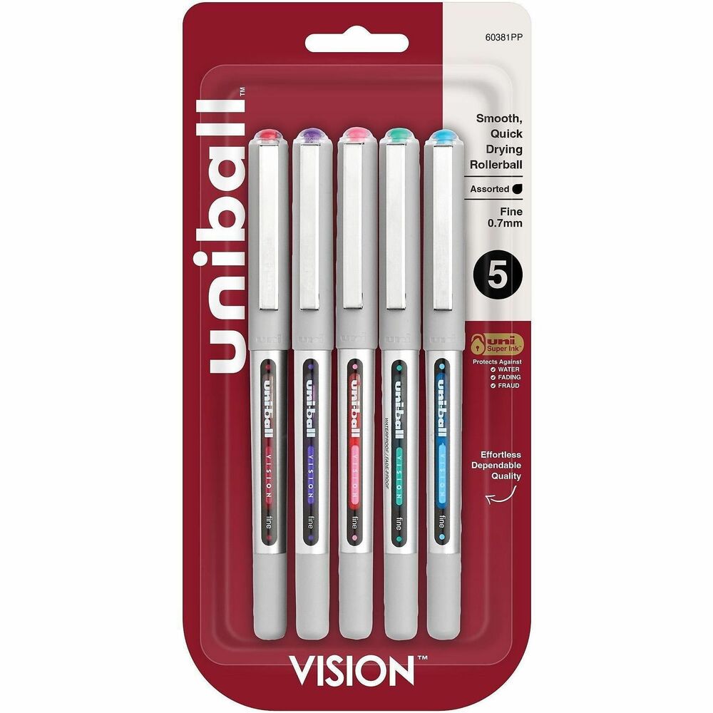 UBC60381PP - Make your everyday writing experience easy with the effortless, dependable performance of Vision Rollerball Pens. Fine point (0.7mm) delivers an even, liquid ink laydown for reliably smooth, vivid lines and a rich color for improved clarity and readability. Capped, archival-quality, acid-free pens are great for all writing tasks including note-taking and record-keeping. Innovative, uni Super Ink technology forms a bond with paper to minimize the risk of check washing or document fraud and protects against water and fading. Exclusive, uni-Flow Ink System ensures a consistent, fluid writing experience. Translucent window ensures that you don't run out of ink unexpectedly. Enjoy beautiful, clean lines and give your ideas a burst of color with these classic, rollerball pens.
