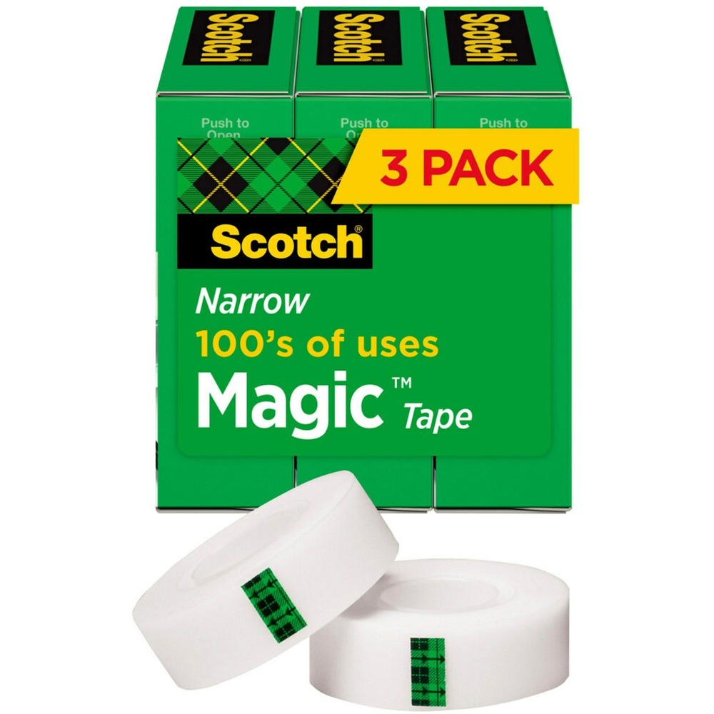 MMM810H3 - Scotch Magic Tape is the original matte finish, invisible tape. It disappears on most papers so it's easy to scan and read documents. This versatile tape is ideal for permanent paper mending and many other uses. It pulls off the roll smoothly, cuts easily and resists splitting and tearing. It will not dry out or yellow. Write on it with pen, pencil or marker. Tape is also photo-safe (determined in accordance with ISO Standard 18916). More from the Manufacturer
