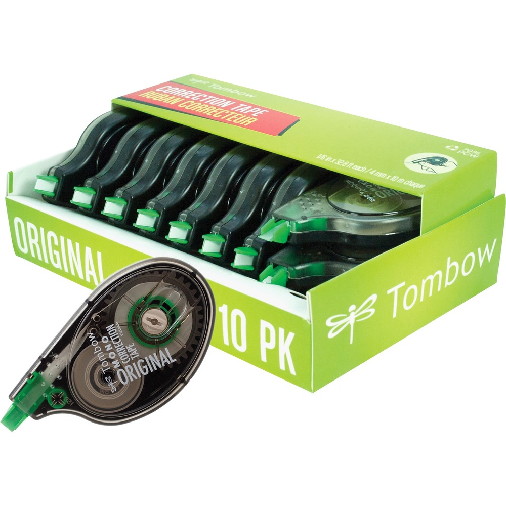 TOM68720 - Premium tape lays down smooth and blends well with paper. Easy to use side-action applicator gives accurate application. Dual gear technology prevents looping. Flexible pivoting tip. Break proof tape. Contains a minimum of 70% post-consumer recyceld material. Non-refillable. Covers 1 line. 4.2 mm x 10 m (394"). 10/pkg. More from the Manufacturer
