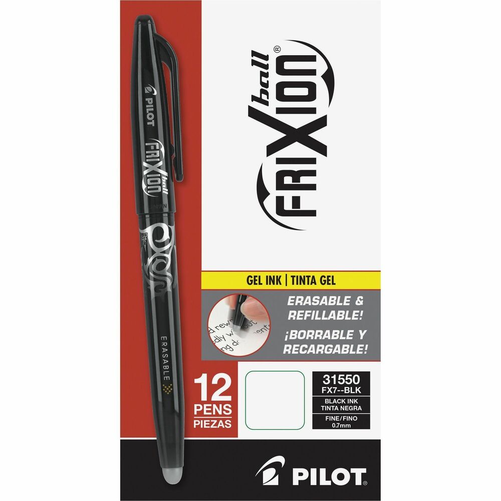 PIL31550 - FriXion Erasable Gel Pen allows you to erase and rewrite repeatedly without damaging documents. Thermosensitive, gel ink formula disappears with erasing friction of rubber plug eraser on the pen. Erasing leaves no residue or debris. Pen can write on the same spot that has been erased. Gel/rollerball pen delivers smooth writing gel ink and is not recommended for exposure to extreme temperatures or for signatures, examination papers or official documents where writing needs to remain permanent. Gel pen also earned the prestigious Good Housekeeping Seal.