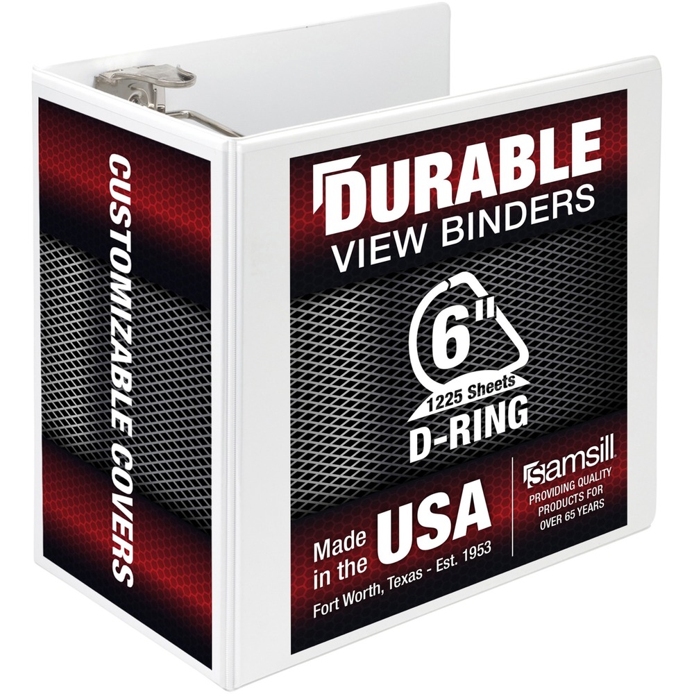 SAM16427 - D-ring durable binder features a clear overlay on the front, back and spine to give you full control and flexibility over customizing presentations, organizational projects, office reports, class projects and more. Three-ring binder is packed and wrapped to create a custom reference system for weekly or monthly office reports, multiple classes at school or other unique personal or professional project binder. 6" binder with double boosters can hold up to 1,225 letter-size sheets with ease. Rings are mounted on the back lid to let pages lie flat and prevent wear-and-tear of the documents. It also includes two clear, inside horizontal pockets for additional binder storage and organization of loose documents and unpunched papers. More from the Manufacturer