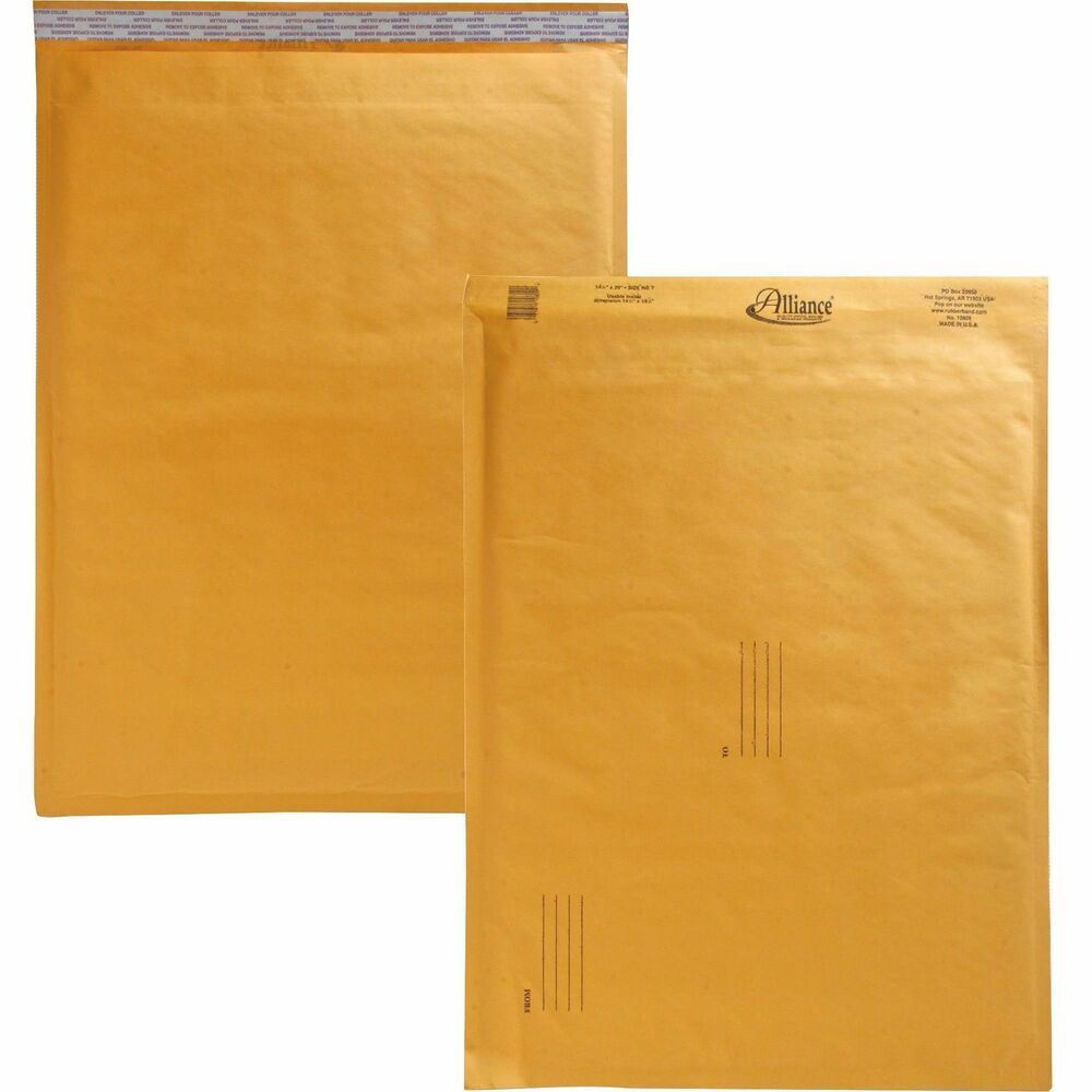 ALL10809 - Bubble Mailers offer strong, air bubble protection. Ideal for mailing pictures, cassettes, jewelry and more. Tough outer layer provides stiffness and rugged durability. Water-resistant design is lightweight for postage savings. No. 7 mailers feature a pressure-sensitive strip closure. Simply peel away liner and seal. Envelopes are preprinted with "To" and "From" address lines. Each contains a high percentage of recycled paper.