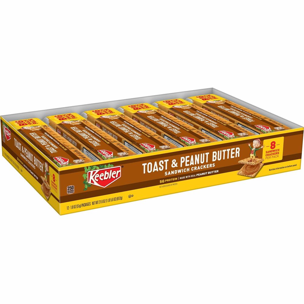 KEB21167 - Toast and peanut butter sandwich crackers offer more peanut butter for better snacking. Crackers are individually packed to keep them bakery fresh. Each pack includes eight crackers. More from the Manufacturer