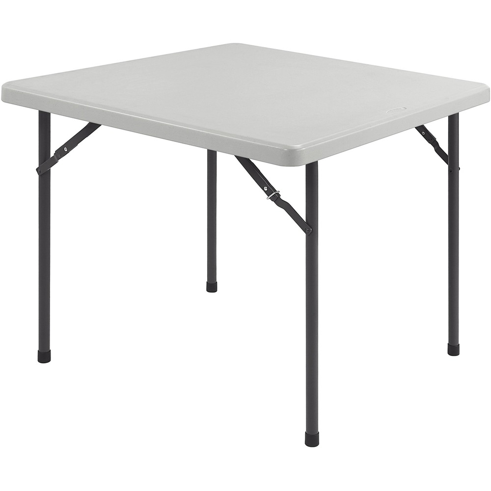 LLR60328 - Square banquet table is designed for light-duty use indoors or outdoors. The 1-3/4" thick, square-edge top is made of blow-molded, high-density polyethylene for a sturdy surface. 1" tubular steel legs are powder-coated for durability. Banquet table holds up to 600 lb. evenly distributed.