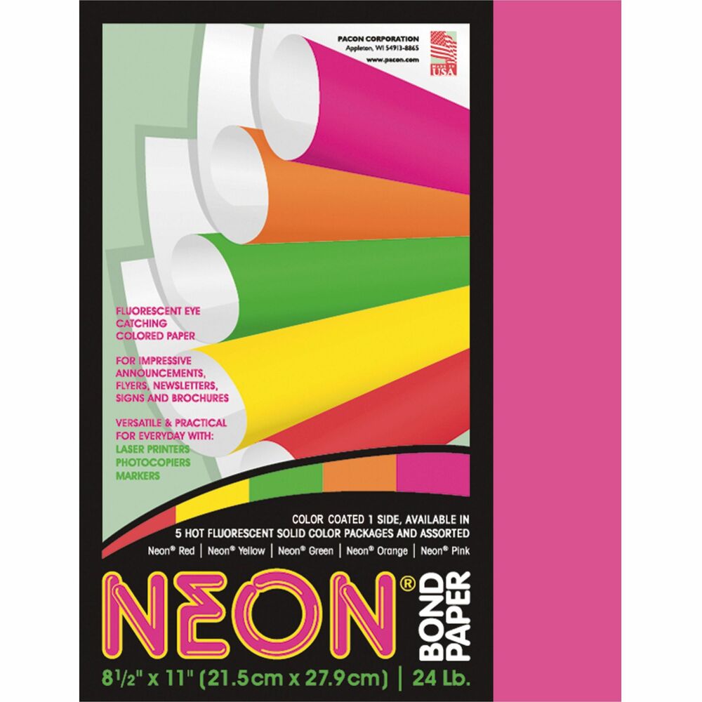 PAC104319 - Hot fluorescent colors bring your messages to life. Bond paper works well in laser and inkjet printers, photocopiers and offset printers. This 24 lb. paper is acid-free and recyclable.