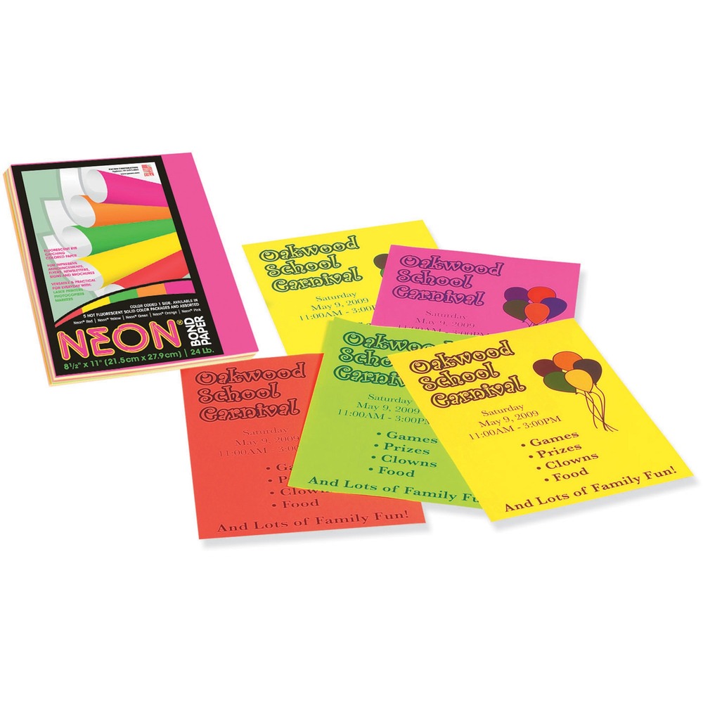 PAC104331 - Hot fluorescent colors bring your messages to life. Bond paper works well in laser and inkjet printers, photocopiers and offset printers. This 24 lb. paper is acid-free and recyclable.