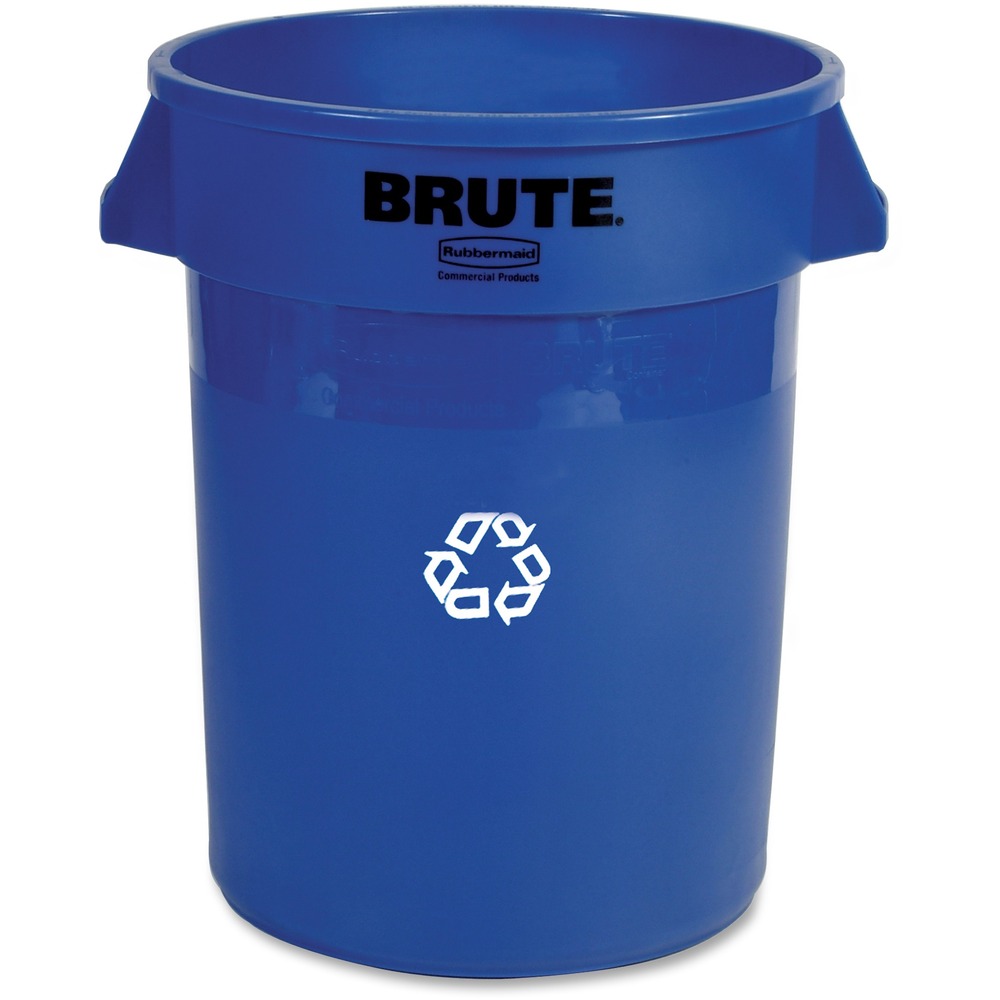RCP263273 - Heavy-Duty Recycling Container offers an all-plastic, professional-grade construction that will not rust, chip or peel. Container also resists dents. Strong, snap-on lids (sold separately) are available for secure, stable stacking. Reinforced rims add strength and durability. Built-in handles allow easy, nonslip lifting and anti-jam nesting. Double-ribbed base increases stability and dragging capacity.