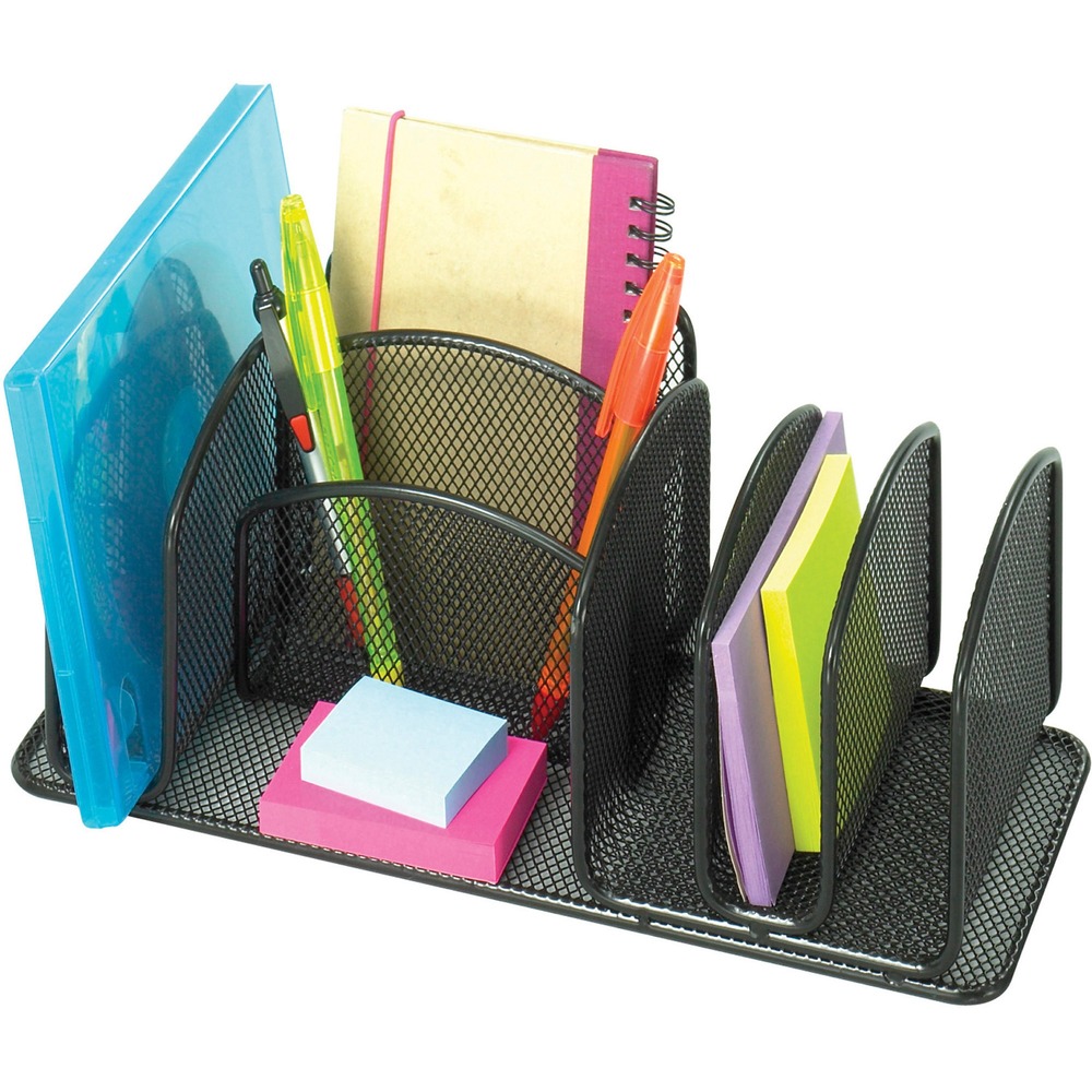 SAF3251BL - Deluxe organizer effectively utilizes a cramped desktop space. Compartments hold items like scissors, rulers, pencils and more. Side compartments hold pads and envelopes. Steel mesh construction has a powder-coat finish.