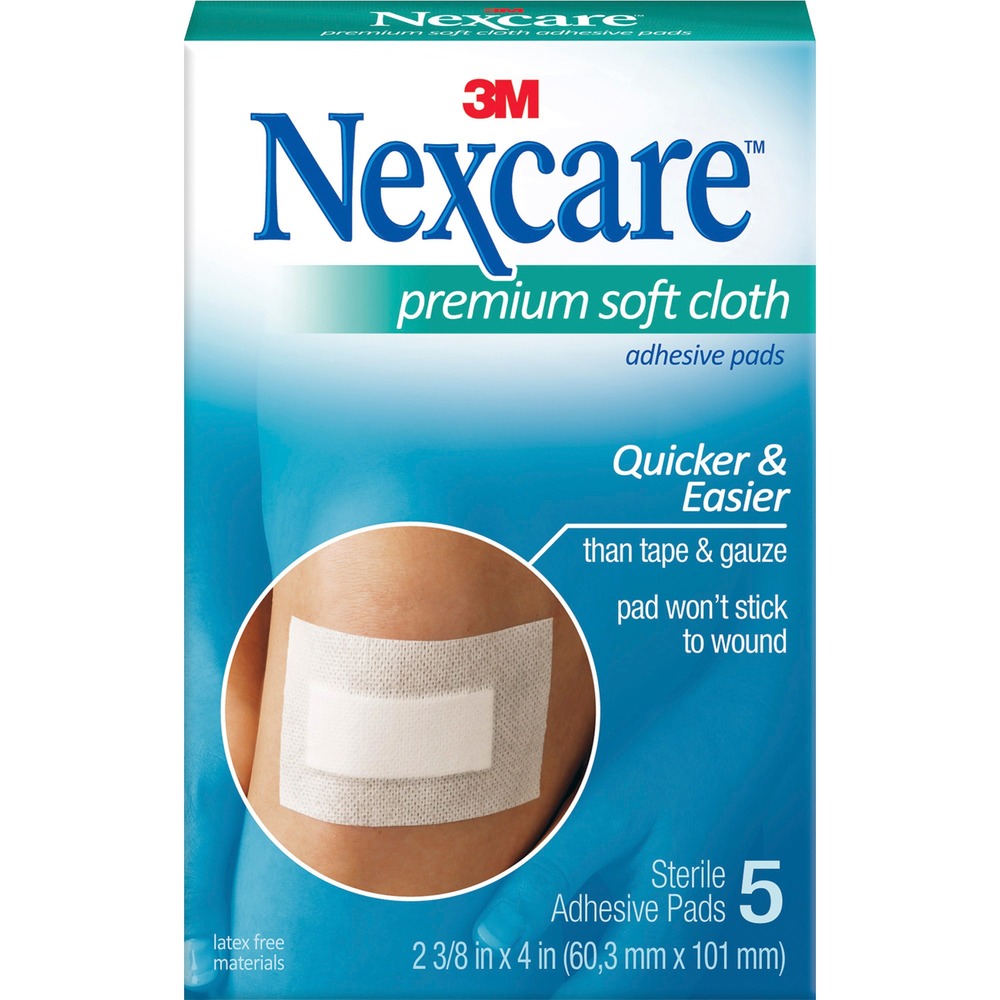 MMMH3564 - Quicker and easier than tape and gauze, this all-in-one dressing features a water-resistant adhesive backing that holds a unique, nonstick absorbent pad securely in place, but won't stick to the wound. Highly breathable gauze pad is hypoallergenic and latex-free. Each Nexcare Soft Cloth Premium Adhesive Gauze Pad is sterile and individually packed.