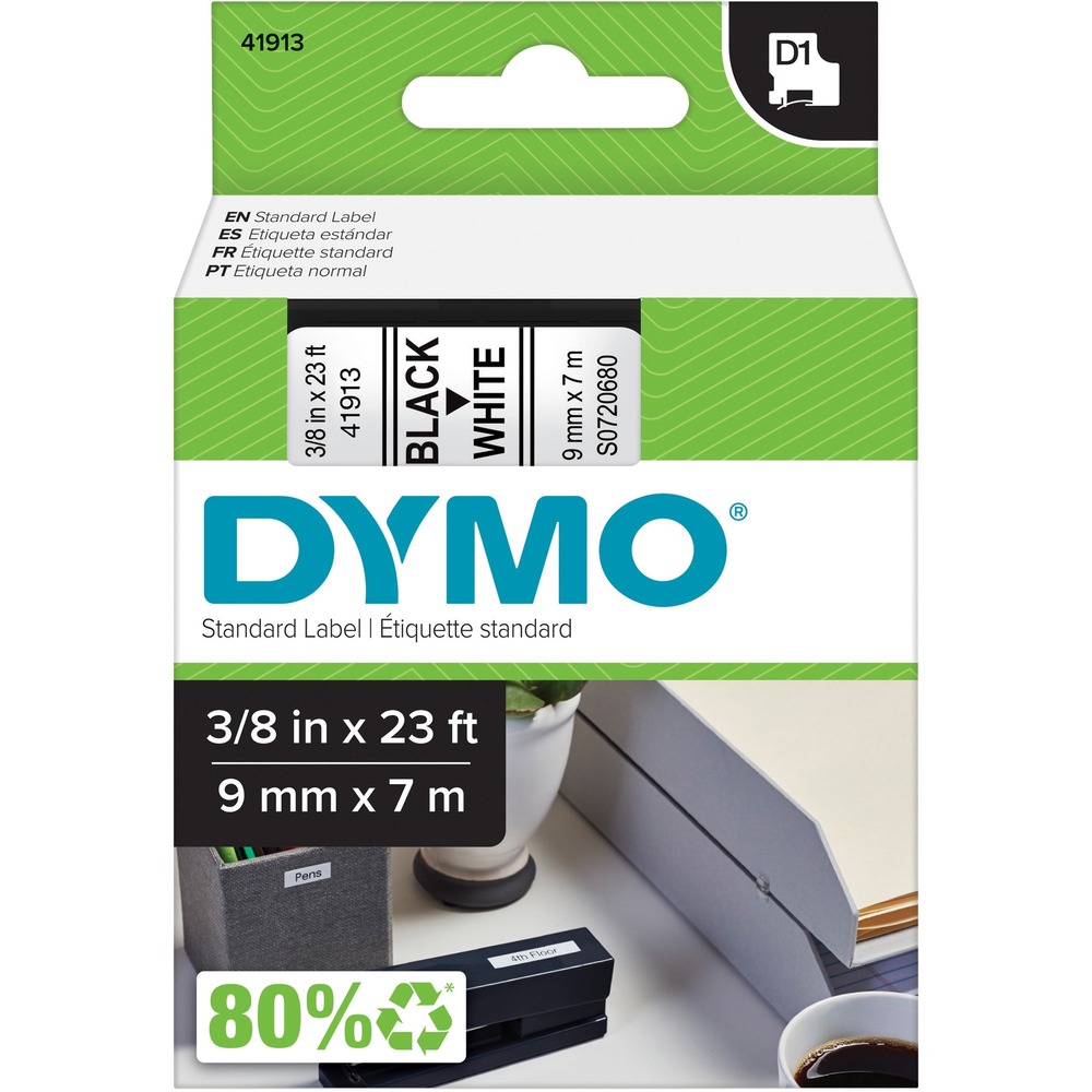 DYM41913 - Durable, polyester-coated D1 tape is both water-resistant and sunlight-resistant and endures temperatures from zero to 194 degrees Fahrenheit. Patented D1 tape cartridge contains easy-peel, split-back tape. Special backing is split down the middle to make separation of tape backing a snap for fast and easy label application. Tape is designed for use with Dymo 1000, 2000, 3500, 4500, 5500, LM100 Plus, LM120P, LM150, LM155, LM160, LM200, LM210D, LM220P, LM260P, LM350, LM360D, LM400, LM420P, LM450D, LM500TS, LMPCII, LMPnP, LP100, LP150, LP200, LP250, LP300, LP350, and LabelWriter Duo. More from the Manufacturer