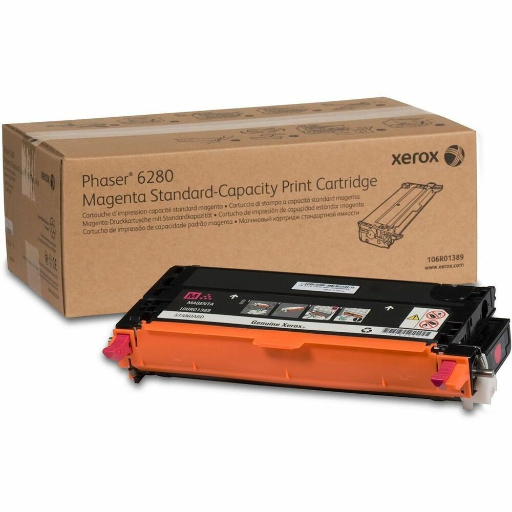 XER106R01389 - Xerox Genuine Phaser™ 6280 Magenta Standard capacity Toner Cartridge (2200 Pages) - 106R01389 is specially formulated and tested to provide the best image quality and most reliable printing you can count on page after page. Xerox Genuine Supplies and Xerox equipment are made for each other. Accept no imitations. Compatible toners may risk breakdown of Xerox printers and result in poor print quality and weak colors. With over 75 years' experience, Genuine Xerox Supplies are something you can rely on.
