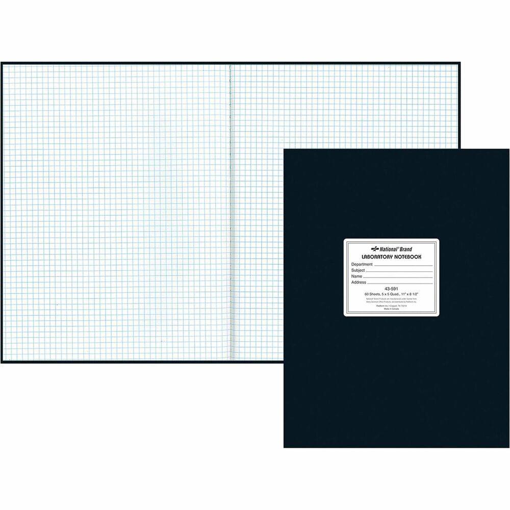 RED43591 - Laboratory Notebook contains 60 sheets of heavyweight paper. Each letter-size sheet is 5 x 5 quad ruled. Notebook has perfect binding and a hard black cover.