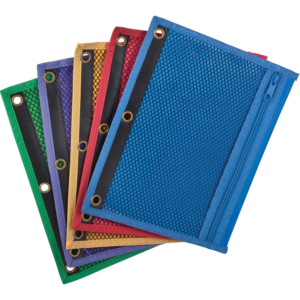 OXF68500 - Zipper Binder Pocket is three-hole punched to fit inside standard three-ring binders. Holes are reinforced for durability. Zipper closure and strong mesh binder material secure your important documents.