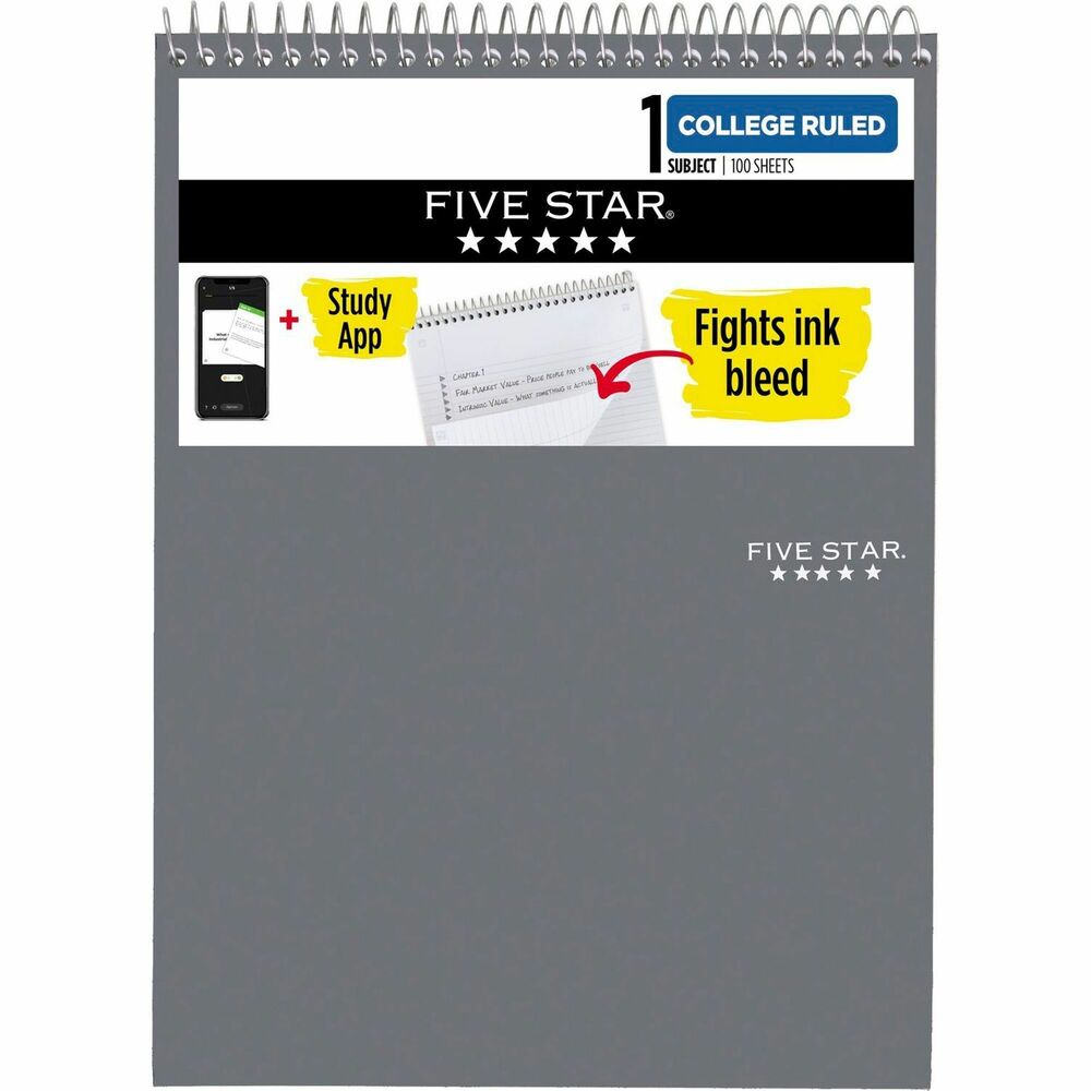 MEA06182 - Choose a notepad that keeps up with your busy school day. The Five Star One-Subject Notepad is the smart choice for all your note-taking needs. Water-resistant covers protect notes all year. Notepad contains 100 college-ruled sheets. High-quality paper resists ink bleed. Neat Sheet perforated pages easily tear out with clean edges. Top binding allows easy page flipping so this notepad is also great for left-handers with no wire binding on the side to reach across. Spiral Lock wire prevents coil snags so notepad won't get caught on your clothes or backpack.