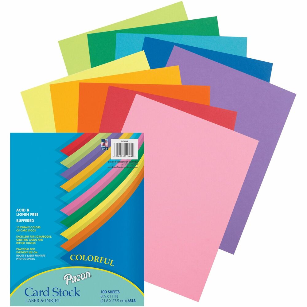 PAC101169 - Heavyweight, 65 lb. cardstock is perfect for greeting cards, postcards, report covers, rubber stamping, memory books, flyers and announcements. Cardstock works well in laser and inkjet printers. Paper is acid-free, lignin-free and buffered. 10 assorted colors include Violet, Hyper Pink, Pumpkin Orange, Cobalt Blue, Hyper Yellow, Marine Blue, Rojo Red, Emerald Green, Hyper Lime and Gold.