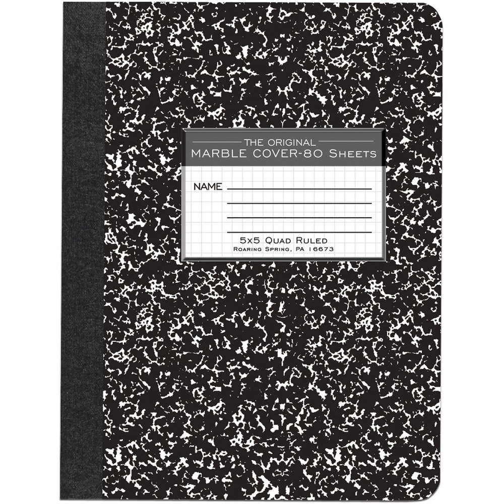 ROA77227 - Composition book contains 80 sheets of 15 lb., 5 x 5 quad-ruled paper. Ideal for school lab reports and note-taking. Design features a center-sewn hard cover.