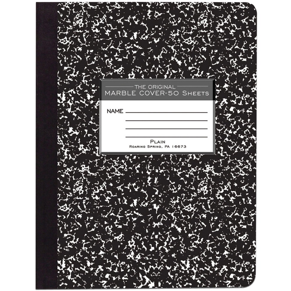 ROA77260 - Composition book contains 50 sheets of unruled paper. Design features center-sewn and tape binding. Hard cover is a rigid with a marble design.