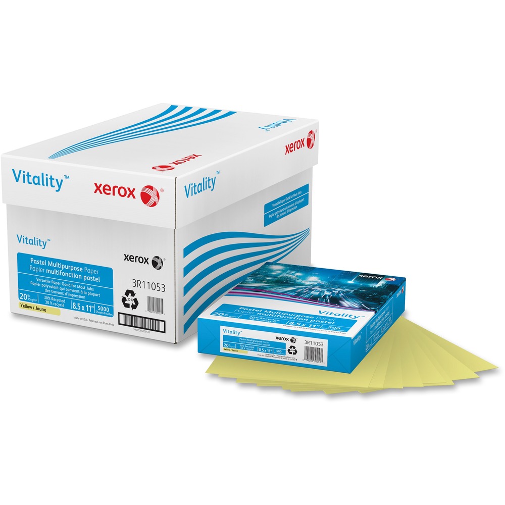 XER3R11053 - Vitality Pastel Multipurpose Paper is versatile enough for most jobs. Colorful paper is great for color-coding and organizing. It is designed to run in all types of printers and copiers. Design is environmentally responsible with post-consumer recycled and FSC certified fiber.