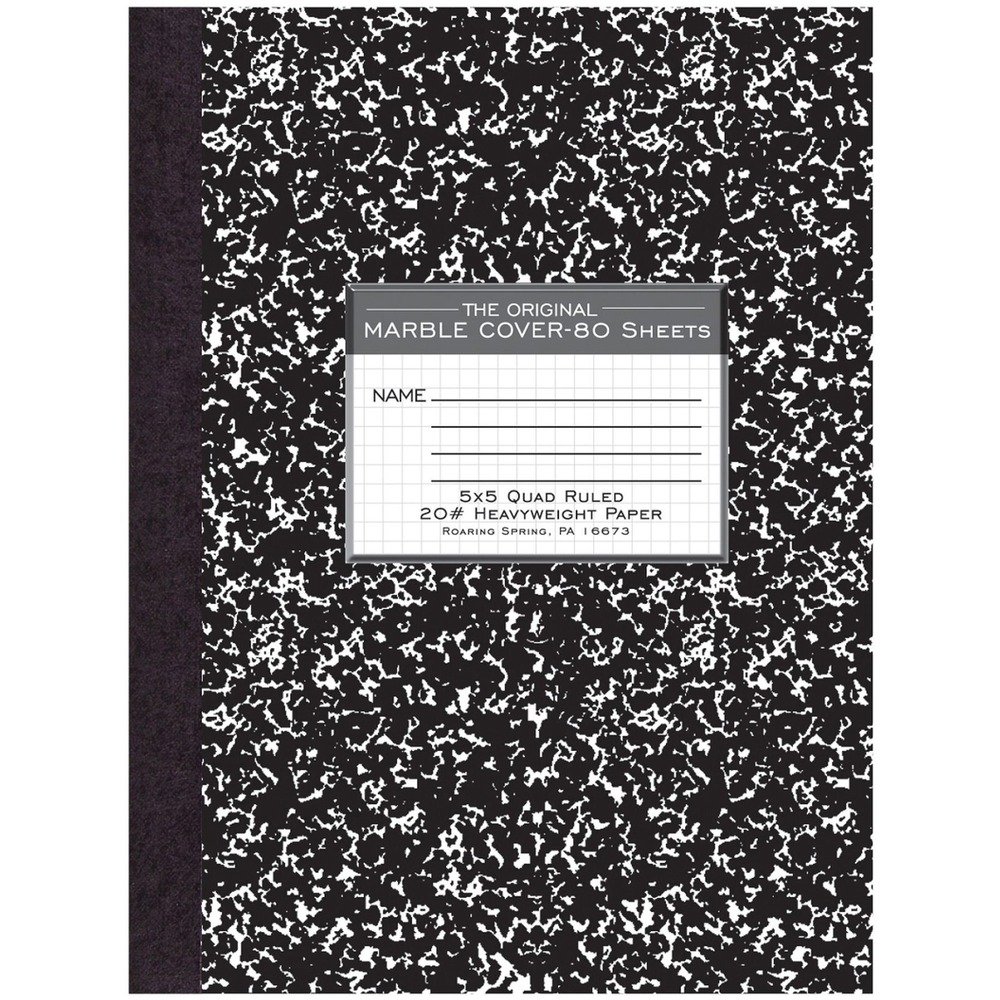 ROA77475 - Composition book contains 80 sheets of 15 lb., 5 x 5 quad-ruled paper. Ideal for school lab reports and note-taking. Design features a center-sewn hard cover.
