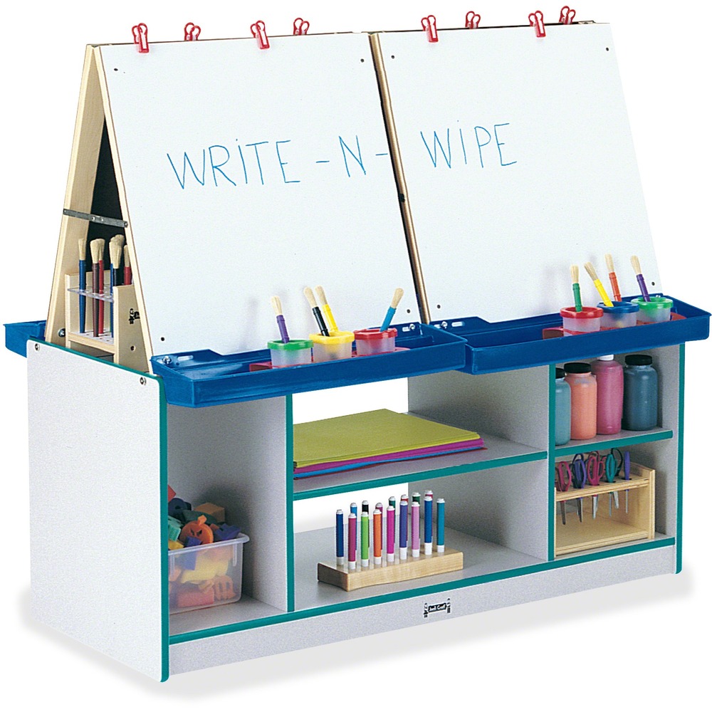 JNT0294JCWW005 - Foster artist creativity and keep art supplies within children's reach with this art center. Write-n-Wipe easel panels can be easily wiped clean when used with dry-erase markers. Bottom shelves provide excellent storage between easels. Included clips and paint trays offer convenient storage and display options. TRUEdge is permanently thermo-fused to the edges to prevent chipping. MAXBrackets allow the art center to be moved easily without causing stress on the wheels and brackets. Wheels are made of hard rubber and won't leave black marks on your floor. Laminate is durable and features an easy-to-clean surface. Kickplate prevents children from losing their favorite items underneath.